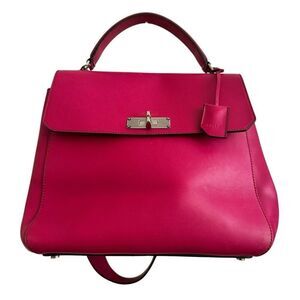 Bally Top Handle Leather Bag with Shoulder Strap “B” Turnlock Hot Pink Handbag